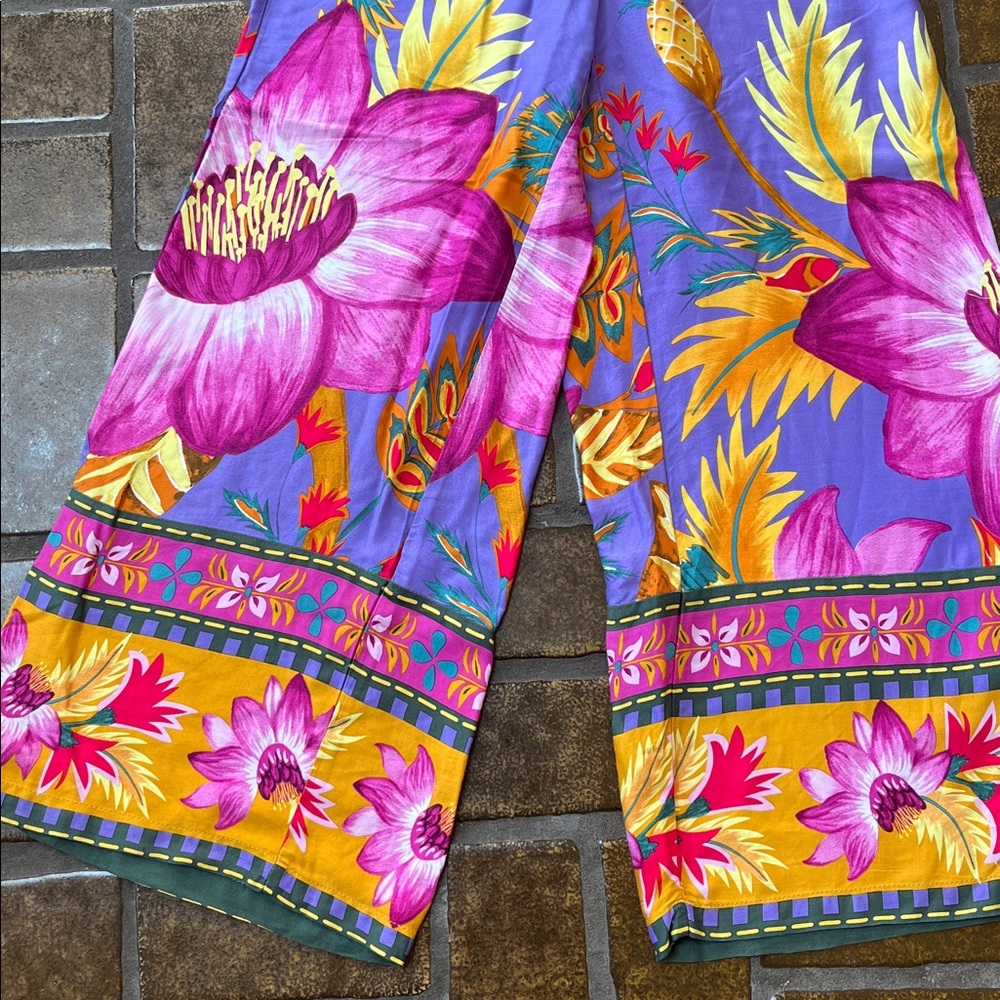 RACHEL Rachel Roy Multicolor Tropical High Rise Cropped Wide Leg Palazzo Pant - Picture 6 of 14